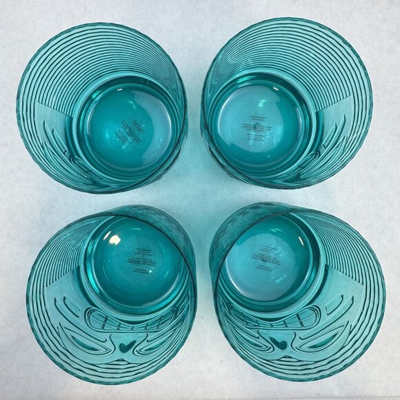 Set Of 4 Tiki Face Teal Blue Plastic Tumblers Ribbed Dishwasher Safe 16 oz - Picture 5 of 10